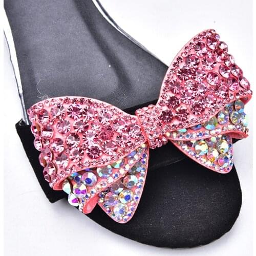 New 2pcs Handmade Rhinestone Shoes Applique Pink Crystal AB Bow DIY Garment/Bags/Headwear/Dress Belt Accessories Sewing Glue on