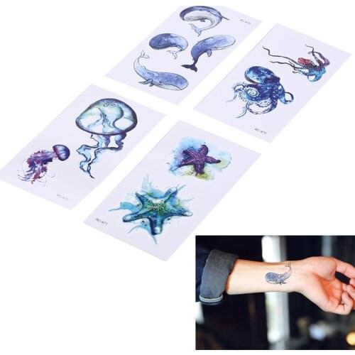 Fake Body Art Arm Tattoo Sticker Kids Hand Tatoo Starfish Whale Shark Sea Animals Temporary Tattoos Waterproof