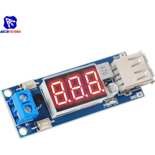 DC 4.5-40V to 5V 2A USB Charger LED Step-down Buck Converter with Voltmeter Module Low Power Consumption Automatic Protection