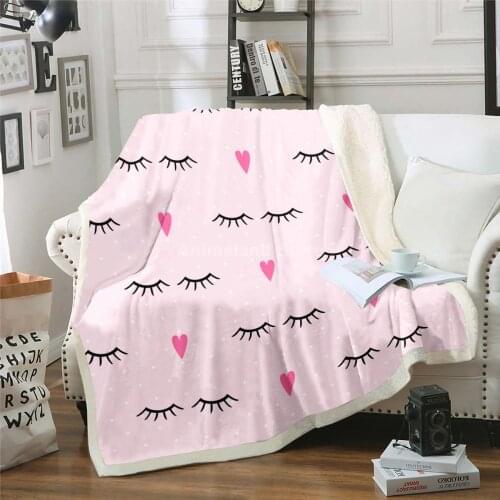 Pink Eyelash Throw Blanket 3D Print Fleece Blankets For Beds Home Textile Luxury Soft Adult Gift Warm Bedspread Cartoon Girls