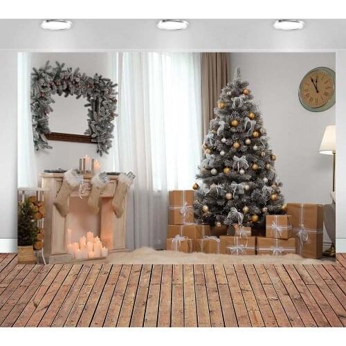 Vinyl Christmas Wood Backdrops Christmas Tree Toys Fireplace Baby Portrait Photography Background Photo Studio Photocall