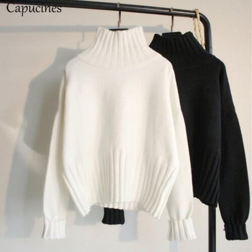White Turtleneck Sweater Women Pullover 2019 Autumn Winter High Elasticity Ribbed Knitted Jumper Female Loose Slim Basic Sweater
