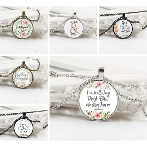 ZUWEI WU New Fashion Bible Scripture Christian Lettering Necklace Glass Round Face Reference Inspirational Jewelry Womens Mens