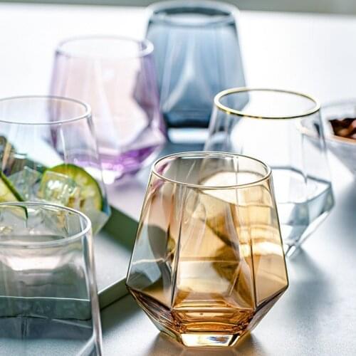 1PC Creative Hexagonal Diamond Cup Glass Wine Glasses Heat-resistant Glass Geometric Breakfast Cup Milk Juice Cup Cafe BAR Decor