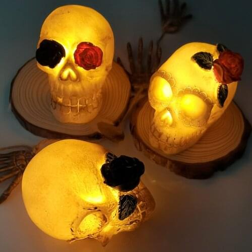 1pc LED Rose Skull Head Light Halloween Decoration Skeleton Candles Lamp For Home Table Ornament Halloween Party Festival Decor