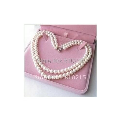 Classic!2Rows Pearl Necklace 18''-19''Inchs AA 7-8MM White Color Genuine Freshwater Pearl Necklace Wholesale New Free Shipping