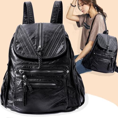 2021 High Quality Womens PU Leather Backpack School Bag Classic Black Travel Multi-Function Shoulder Bag Y9