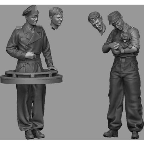 2pcs Unpainted Tank Soldiers and Puppy GK Resin Figure 1/35 Scale Model Kit Resin Colorless Self-Assembled Toy No.87