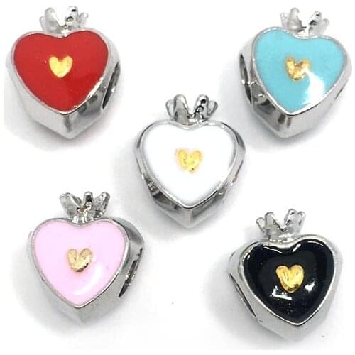 Free Shipping 2017 new 20pcs 10x12mm crown heart oil-drip big hole beads fit European bracelet and necklace DIY