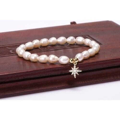 Shiny Rainbow Mixed CZ Multi-shape Accessory Pendant Natural Freshwater Pearl Unisex Charms Bracelet For Women Men Wedding Gift