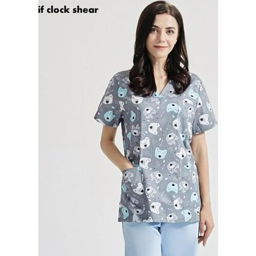 Nutritionist work wear Scrubs tops Lab dustproof spa uniforms Breathable cartoon printing Beautician Pet grooming work uniforms