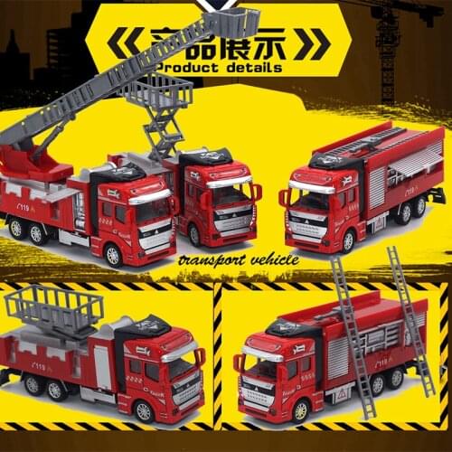 Alloy pull back fire truck model ladder firefighting fire alarm simulation car model Hot selling toy car