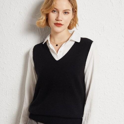 Korean Fashion Autumn 2021 Wool Knitted Womens Vests Loose Y2k Top Pullover Casual Pure Color Cashmere Sweaters Ladies