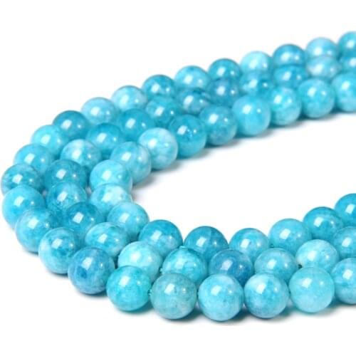 4 6 8 10 12mm Angel stone Blue Chalcedony Stone Angelite Round loose spacer Bead For Jewelry Making Bracelet Necklace 15 Inches
