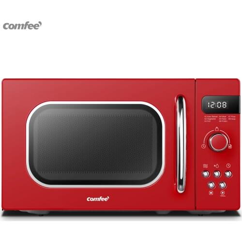 COMFEE Red Retro Style 800w 20L Microwave Oven with 8 Auto Menus, 5 Cooking Power Levels, and Express Cook Button Passionate Red