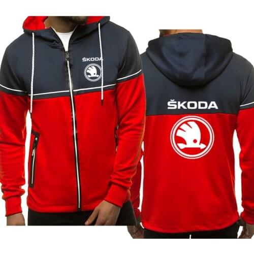 2021 hot sale Skoda car logo sports Mens Hooded Jacket high quality Stitching color Harajuku Hip Hop Street Mens sports jacket
