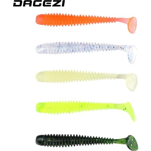 DAGEZI Soft Artificial Bait 15pcs/lot T tail soft fishing lure Jig Head 7.5CM/2G Soft lure Swimbaits for Fly Fishing Tackle