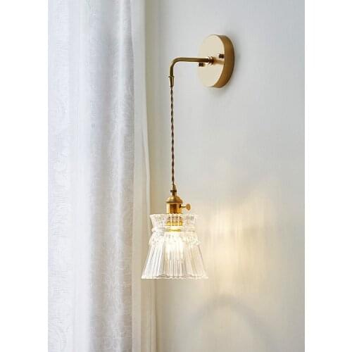 Japanese Post Modern Style Brass Copper Wall Lamp for Bedroom Bedside Lamp for Living Room Simple Mirror Front Lamp Wall Sconce