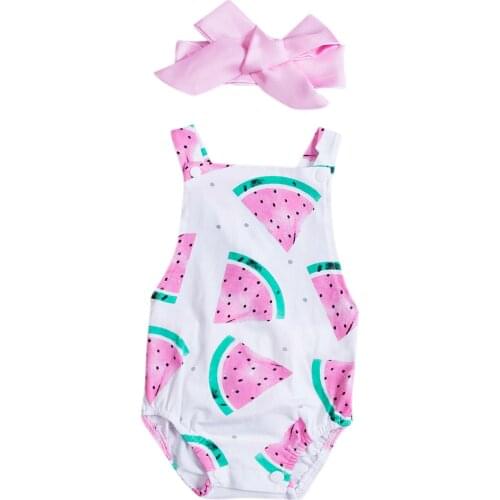 Adorable Infant Baby Girls Watermelon Sleeveless Bodysuit+ Headband 2pcs Clothes Sunsuit Size 0-24M