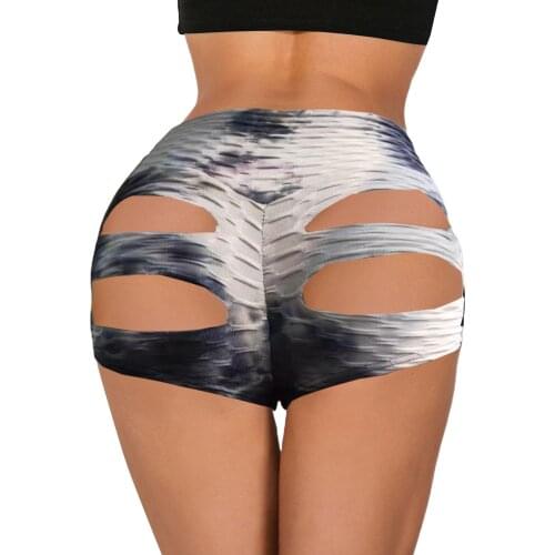 Sexy Women Summer Sports Shorts, Tie-Dye High-Waist Stretchable Ripped Yoga Short Pants for Girls, 4 Colors