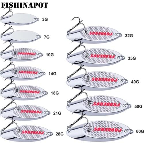 1PCS Fishing Spoon Lure Sliver 3g-40g Metal Hard Bass Carp Baits Silver fishing Spinner Baits Wobbler Treble Hook Fish Lure