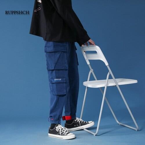 Mens Side Pockets Cargo Harem Pants 2021 Ribbons Hip Hop Casual Male Joggers Trousers Fashion Casual Streetwear Pants