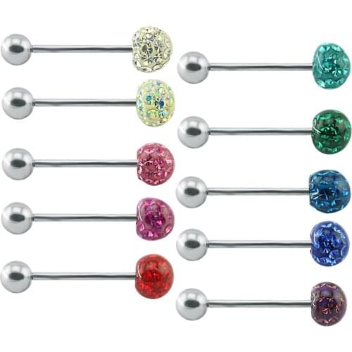14g Crystal Surgical Steel Tongue Piercing Barbells Balls Industrial Bars Piercing Tongue Rings Body Jewelry Men Women Labret