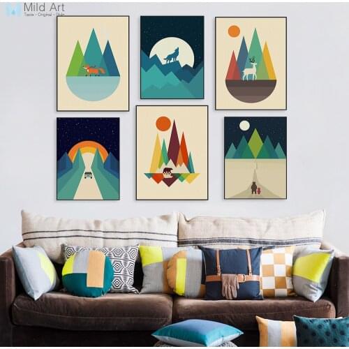 Modern Abstract Geometric Mountain Posters Prints Colorful Pop Nordic Home Decor Landscape Big Wall Art Pictures Canvas Painting