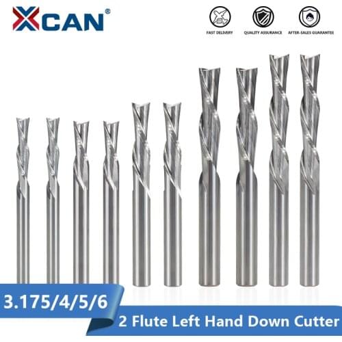 XCAN Left Hand Down Cutter 3.175/4/5/6mm Shank Spiral End Mill 2 Flute Carbide Milling Cutter For Aluminum Cutting CNC Milling B