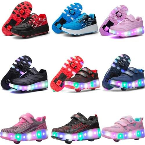 Two Wheels Luminous Sneakers Blue Pink Led Light Roller Skate Shoes for Children Kids Led Shoes Boys Girls Shoes Light Up 28-43