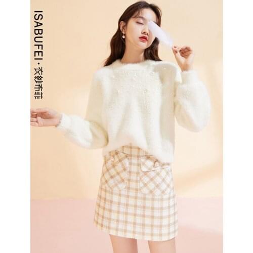 Short sweater knit sweater women autumn/winter 2021 new style thickened western style round neck comfortable and warm