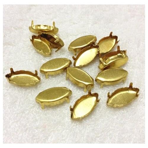 TopStone No Holes Navette Brass Metal Claw Setting Closed Back for Glass Rhinestone Size 4x15 7x15 9x18 13x27 17x32mm
