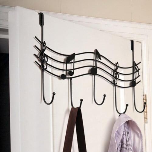 Wavy 5 Hooks Wall Mounted Rack Hanger Hook Musical Note Style Space-saving Wrought Iron Clothes Rack Supplies for Dorm Home