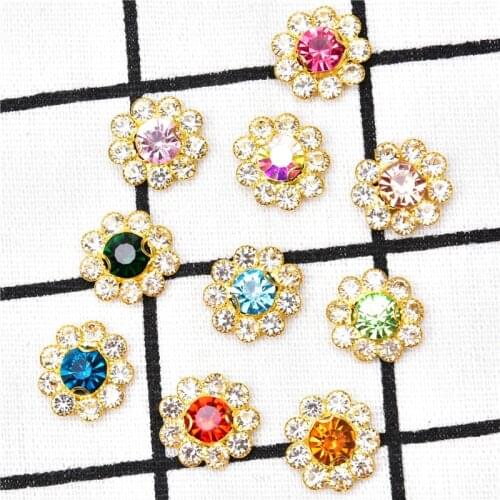 High Quality Glass Crystal Ab Diamond 18Mm Classical Round Flower 10Pcs Gold D Claw Stone Sewing Rhinestones Diy Wedding Dress