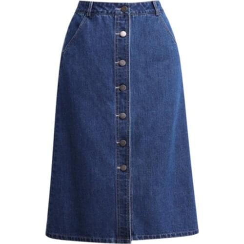 Women Retro Skirts Streetwear 2021 Summer Denim Blue Long Skirt Casual Solid Split Bottoms Lady A-line Button Up Skirt Saia Jean