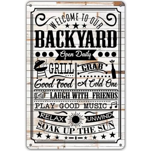 Funny Welcome to Our Backyard Metal Tin Sign Wall Decor Backyard Quote Sign for Sweet Home Garage coffee bar club Decor Gifts