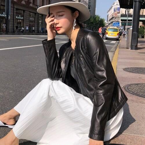 Women 2020 Sheepskin Genuine Short Slim Motorcycle Real Leather Jacket Chaqueta Mujer OT1887 YY628