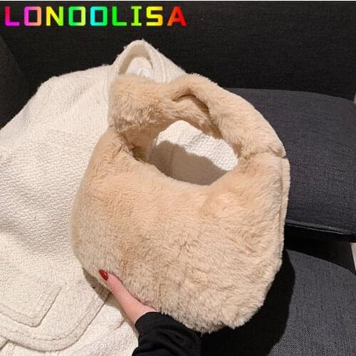 Women Plush Soft Handbag Fashion Solid Color Shoulder Underarm Bag Autumn Winter Fashion Comfortable Fluffy Female Tote Handbag