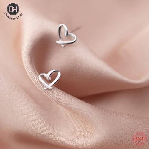 Dreamhonor Drop Shipping Lovely Cute Hollow Twist Heart Shape Silver Rose Gold Stud Earrings Jewelry Wholesale