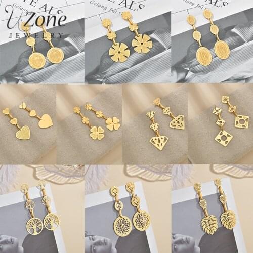 UZone Europe and America Style Hoop Earrings Stainless Steel Life Tree Heart Drop Earrings For Women Girls Gift Boho Jewelry