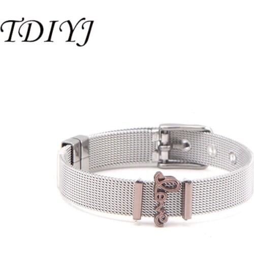 TDIYJ Newest Zinc Alloy Coffee Love Slide Charms with Stainless Steel Mesh Bracelets as Women Gifts