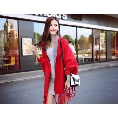 Women Winter New Solid oncho Sleeve Shawls Wraps Ladies Pashmina Shawl Thicken Scarf Stoles Warm Feminino Ponchos and Capes