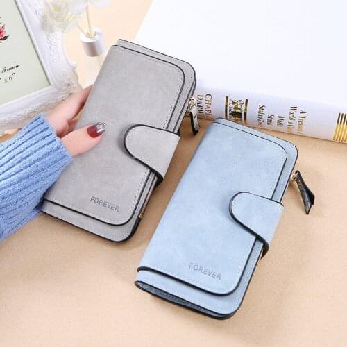 College Style Lady Clutch Small Fluff PU Leather Women`s Wallet Zipper Coin Purse Photo Card Holder Female Long Money Clips New