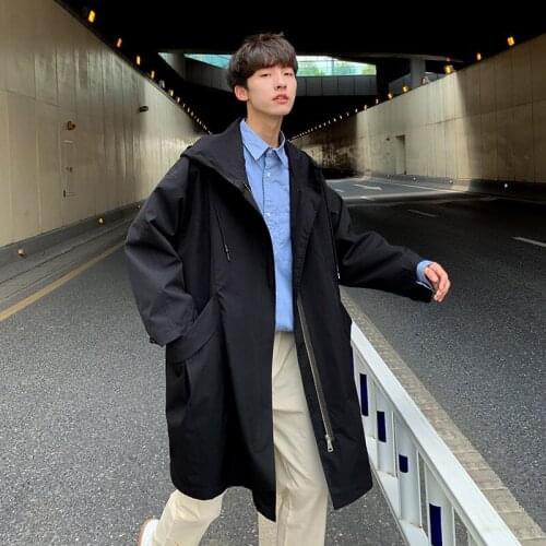 2021 Autumn Mens Long Windbreaker Cap Bomber Jacket Trench Coat British Style Clothing Overcoat Cotton Loose Outerwear M-2XL