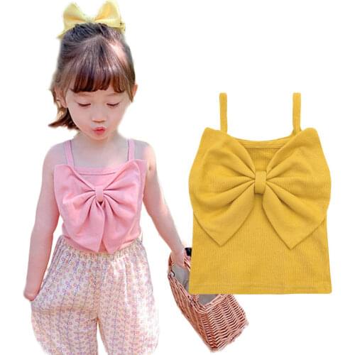 2020 Summer Girls Tank Tops Bow Toddler Tank Tops Candy Color Children Undershirts Cotton Singlet Kids Clothing