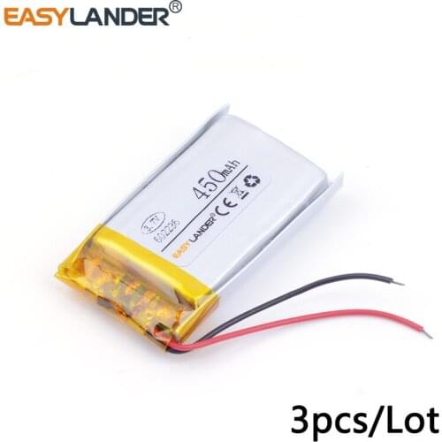 3pcs /Lot 602236 450mah 3.7v lithium Li ion polymer rechargeable battery of CE FCC ROHS certification authority Sports headphone