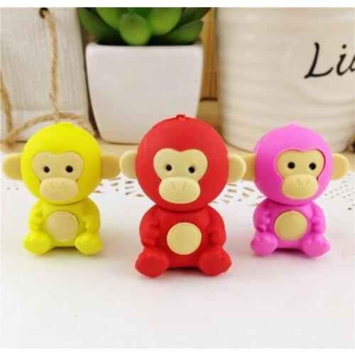 3Pcs Cartoon Little Monkey Eraser Cute Animal Kids Stationery School Supplies