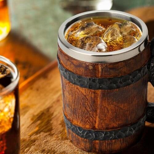 3D double-sided wall cup beverage simulation fruit juice cup wooden metal barrel stainless steel wire cup beer cup foreign glass