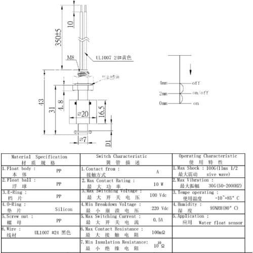 5Pcs Water Level Sensor Vertical Float Switches Flow Measuring Instruments Tools 62KC