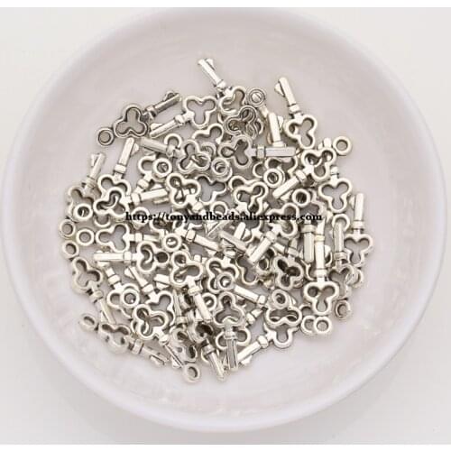 50Pcs/Lot) Zinc Alloy Tibetan Silver European Charm 3 Round key-Shape Pendant Size 16x6mm ZN500